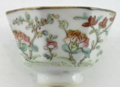 QING DYNASTY FAMILLE ROSE OCTAGONAL TEA CUP 清 嘉道粉彩花卉八角杯