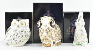 ROYAL CROWN DERBY - THREE BOXED FINE BONE CHINA PAPERWEIGHTS