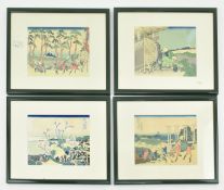 FOUR WATERCOLOUR WOODBLOCK PRINTS AFTER HOKUSAI