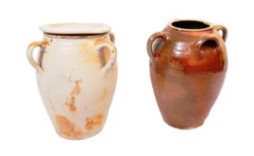 LARGE PAIR OF 19TH CENTURY STONEWARE OLIVE POTS