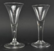 TWO 18TH CENTURY WINE GLASSES WITH HOLLOW TEARDROP STEMS