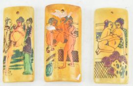 THREE ORIENTAL BURMESE STYLE EROTIC BONE PANELS