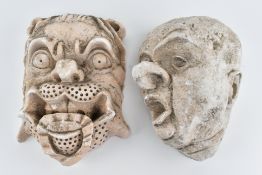 TWO ARCHITECTURAL RELIEF PLASTER GROTESQUE FACES