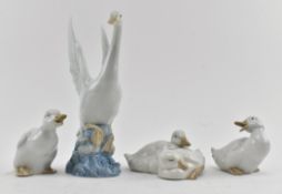 NAO - FOUR FINE BONE CHINA FIGURINES OF A SWAN & DUCKS