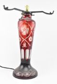 BOHEMIAN FLASH CUT RUBY GLASS LAMP BASE
