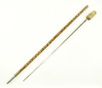 EARLY 20TH CENTURY HORN HANDLED BAMBOO WALKING CANE