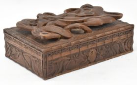 CHINESE 20TH CENTURY HAND CARVED WOOD DRAGON CIGAR BOX