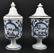 PAIR OF DUTCH 18TH CENTURY DELFT BLUE & WHITE DRUG JARS