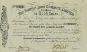 THREE 19TH CENTURY IRON, STEEL AND METAL SHARE CERTIFICATES