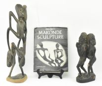 TWO MAKONDE TANZANIAN HAND CARVED WOOD INDIGENOUS FIGURES