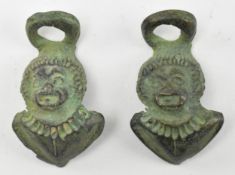 PAIR OF ANCIENT ROMAN CAST BRONZE SATYR PENDANTS