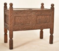 19TH CENTURY CARVED WOOD DAMCHIYA / DOWRY CHEST ON LEGS