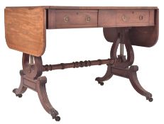 GEORGE III EARLY 19TH CENTURY MAHOGANY & SATINWOOD DESK TABLE