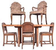 ART DECO CIRCA 1930S FIGURED WALNUT DINING TABLE WITH CHAIRS