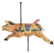 20TH CENTURY CARVED WOODEN CAROUSEL STYLE PIG