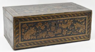LARGE VICTORIAN 19TH CENTURY PAPIER MACHE POKERWORK BOX