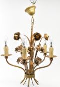 HOLLYWOOD REVIVAL 20TH CENTURY TOLEWARE FLORAL CHANDELIER