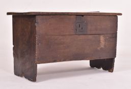 17TH CENTURY OAK ' SIX PLANK ' COFFER WITH LOOP & WIRE HINGES