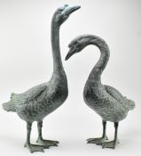 PAIR OF VINTAGE BRONZED ZINC GARDEN DECORATIVE GEESE SCULPTURES