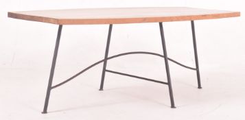 20TH CENTURY 1980S OAK 7 CAST IRON SHAPED OCCASIONAL LOW TABLE