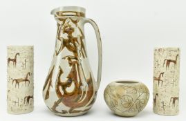 FOUR PIECES OF VINTAGE STUDIO POTTERY MARKED CARMEL NW11