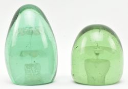 TWO VICTORIAN BOTTLE GREEN DUMP PAPERWEIGHTS