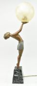 ART DECO SPELTER AND MARBLE LADY LAMP