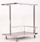 SCANDINAVIAN ART DECO STYLE GLASS & CHROME TWO TIER DRINKS TROLLEY