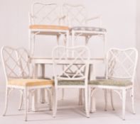 HOLLYWOOD REGENCY MID CENTURY WHITE PAINTED CIRCULAR DINIG TABLE & FAUX BAMBOO CHAIRS