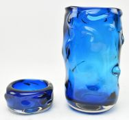 WHITEFRIARS - TWO KNOBBLY RANGE GLASS PIECES IN KINGFISHER BLUE
