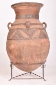 LARGE VINTAGE WEATHERED TERRACOTTA GARDEN AMPHORA VASE ON STAND