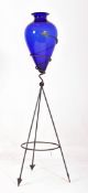 LARGE CONTEMPORARY BLUE GLASS VASE ON STAND