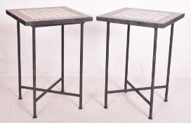 TWO VINTAGE MOROCCAN MOSAIC TILE TOP & IRON GARDEN TABLES
