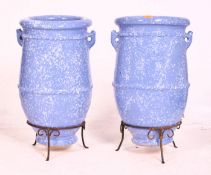 PAIR OF LARGE VINTAGE GLAZED TERRACOTTA GARDEN AMPHORA VASES