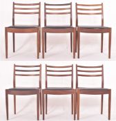 VICTOR B. WILKINS FOR G-PLAN - SIX MID CENTURY TEAK & LEATHER DINING CHAIRS