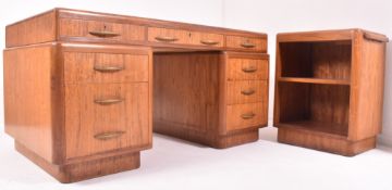 ART DECO 1930S OAK & LEATHER TWIN PEDESTAL DESK WITH CABINET