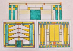 THREE VINTAGE MID CENTURY STAINED GLASS STYLE WINDOWS