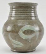 WILLIAM FISHLEY HOLLAND - AN EARTHENWARE FISH VASE