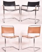 FASEM, ITALY - PAIR OF LEATHER & CHROME CANTILEVER CHAIRS T/W TWO OTHERS