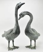 PAIR OF VINTAGE BRONZED ZINC GARDEN DECORATIVE GEESE SCULPTURES