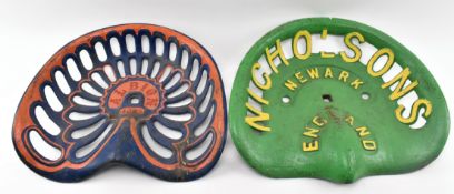 TWO 20TH CENTURY PAINTED TRACTOR SEATS