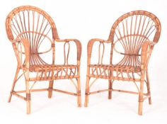 PAIR OF FRANCO ALBINI MANNER BAMBOO RATTAN ARMCHAIRS