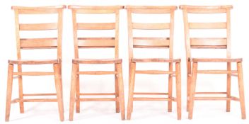 FOUR VICTORIAN BEECH & ELM CHAPEL / CHURCH STYLE CHAIRS