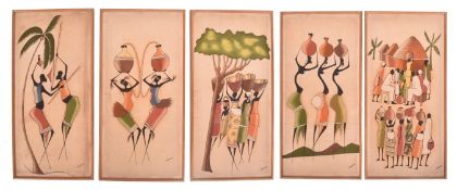 SKIMERA - SET OF FIVE MID CENTURY INK WASH PAINTINGS