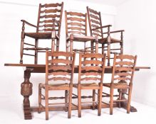 VICTORIAN MANNER OAK REFECTORY DINING TABLE WITH CHAIRS