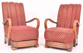 PAIR OF ART DECO 1930S BENTWOOD & UPHOLSTERED LOW ARMCHAIRS
