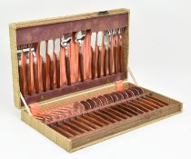 VINTAGE MID CENTURY CASED TEAK AND STEEL CUTLERY SET