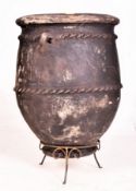 LARGE VINTAGE WEATHERED TERRACOTTA GARDEN AMPHORA VASE ON STAND