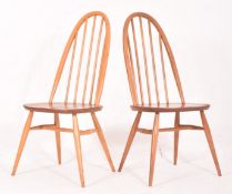 ERCOL - WINDSOR QUAKER - PAIR OF 1940S BEECH & ELM HOOP BACK CHAIRS