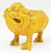 BURMANTOFTS FAIENCE - GROTESQUE YELLOW CERAMIC SPOON WARMER